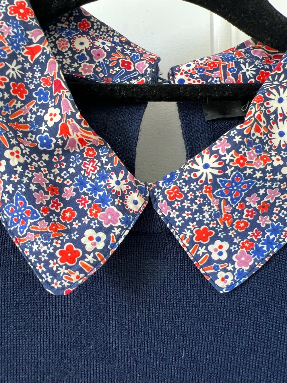 J. Crew Navy Crewneck Sweater with Floral Collar - Picture 4 of 4